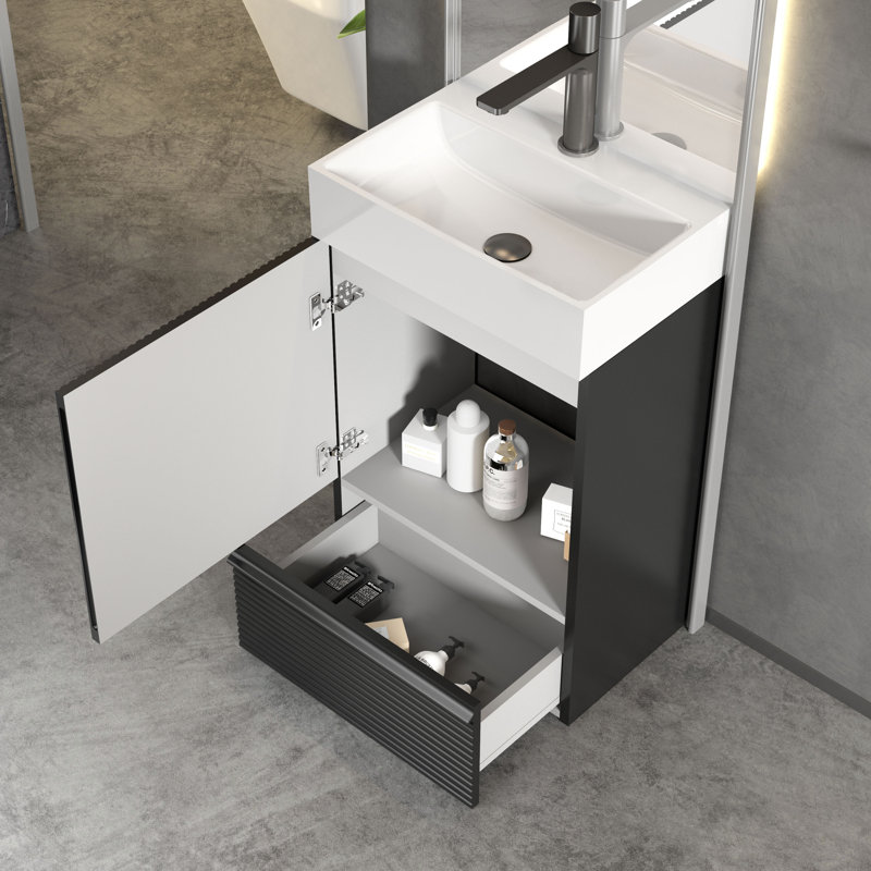 Modern 20 Inch Bathroom Vanity with Sink, Soft Close, Ceramic Basin, Door and Drawer Storage for Small Bathrooms, Apartments, Hotels