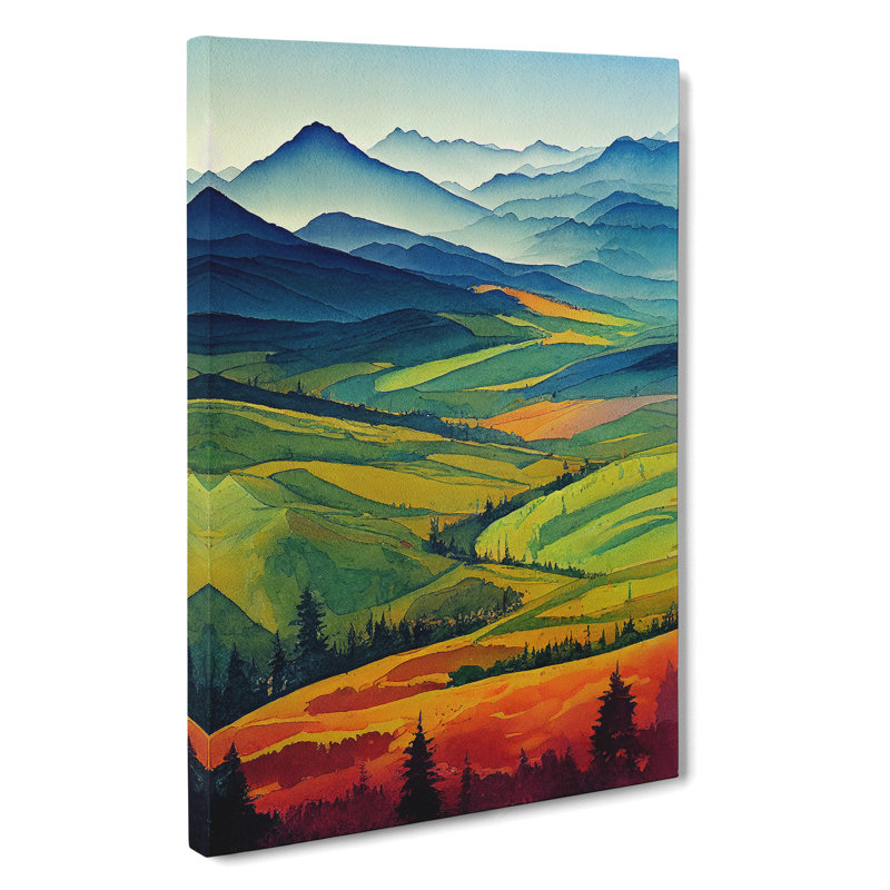 Watercolour Meadow Landscape No.1 - Wrapped Canvas, 50cm H x 35cm W x 3cm D
