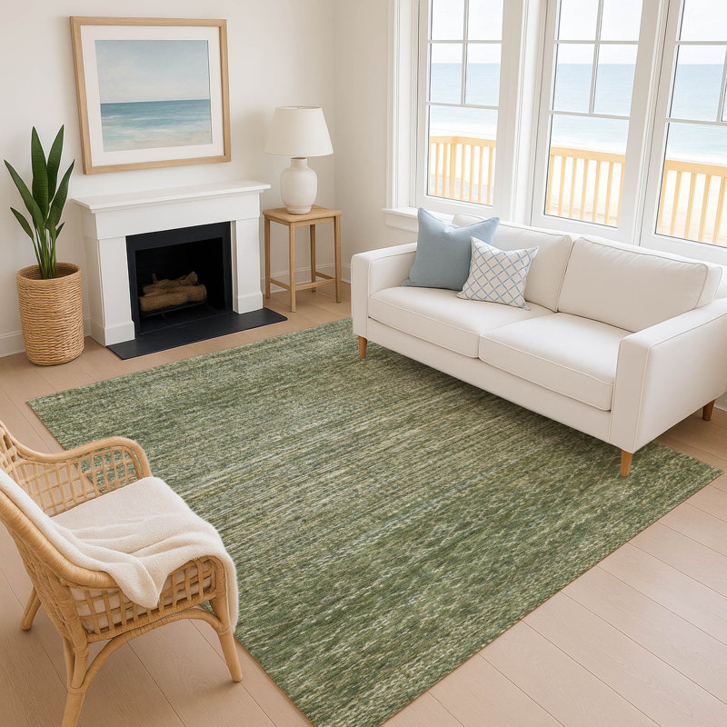 Premium Machine Washable Mayfield AMF2150 Striped Rug, Rectangle 8' x 10', Fern