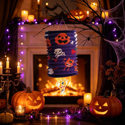 Décorations d'Halloween : lanternes en papier plissé accordéon, décorations suspendues pliables, ornements effrayants pour une fête d'Halloween, décoration intérieure et extérieure