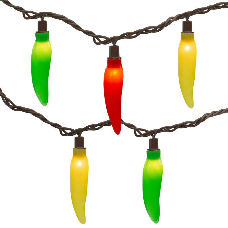 Guirlande de 35 piments avec fil brun 22,5 pi, Jaune/rouge/vert