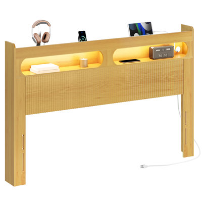 Queen Headboard with Lights & Power Outlet Bedroom Head Board