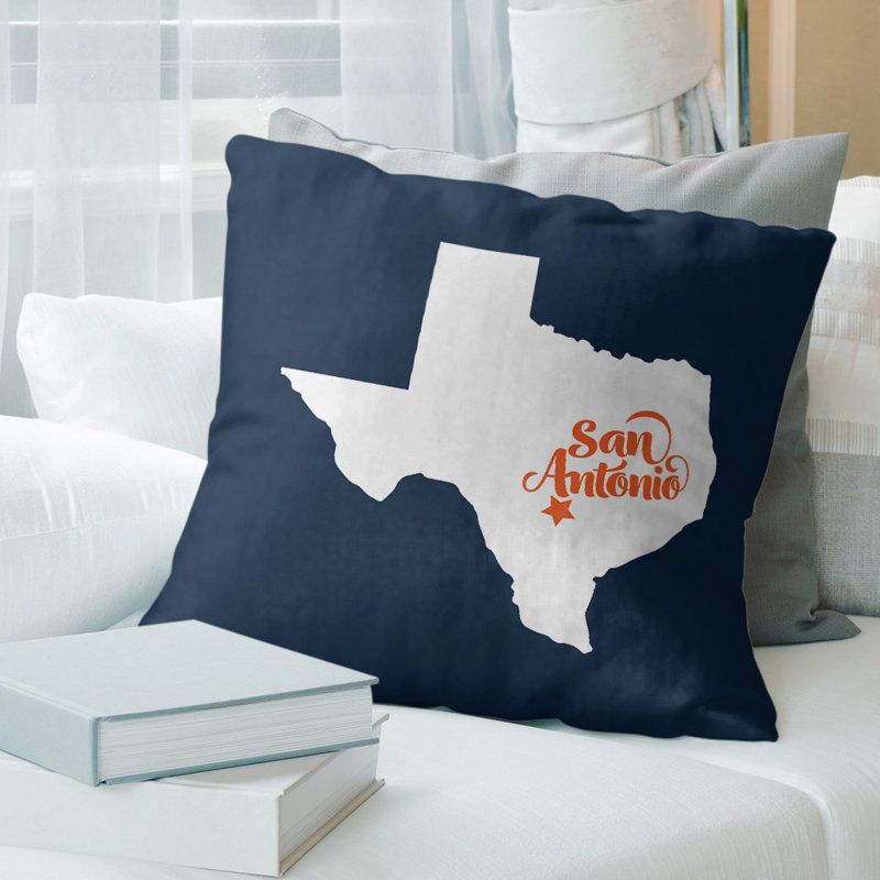 Cotton Blend Reversible Throw Pillow, 14" x 14", Navy/Orange, Fort Worth