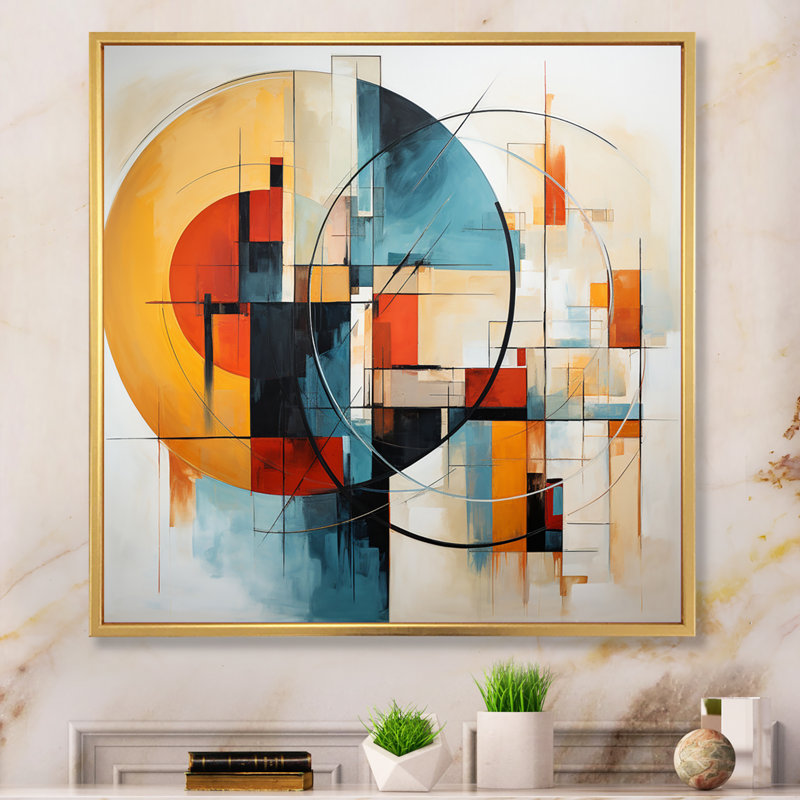 Fusion colorée de style Mid-Century abstrait II - impression, H 16 po x l 16 po x P 1 po, Cadre flottant doré