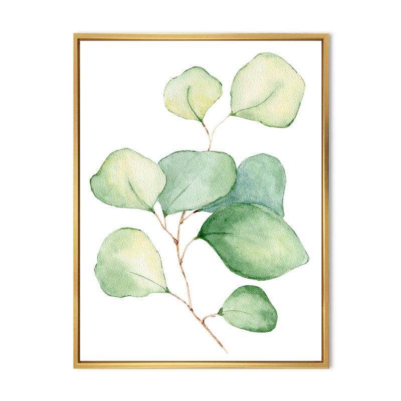 Délicates feuilles d'eucalyptus - Peinture sur toile, Cadre flottant doré, H 40 po x l 30 po