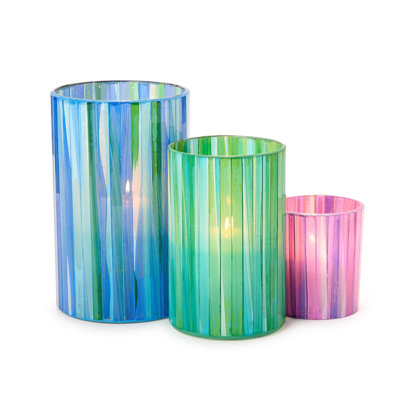 Ensemble de 3 porte-bougies en verre mosaïque Striations