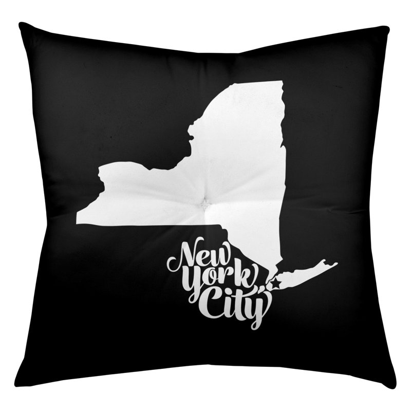 Coussin de plancher touffeté, 26 po x 26 po, Noir / Blanc, New York