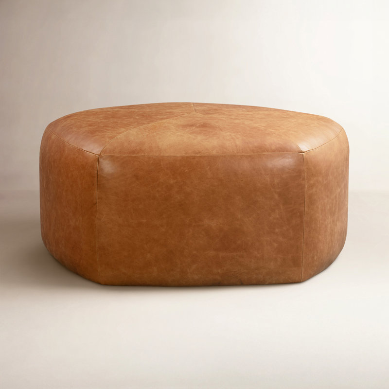 Porto 37" Wide Full Grain Genuine Italian Leather Ottoman, Cognac Tan Genuine Leather