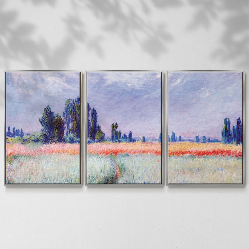 The Wheat Field, 1881, reproduction sur toile 3 pièces, H 24 po x l 48 po, Encadrement argenté