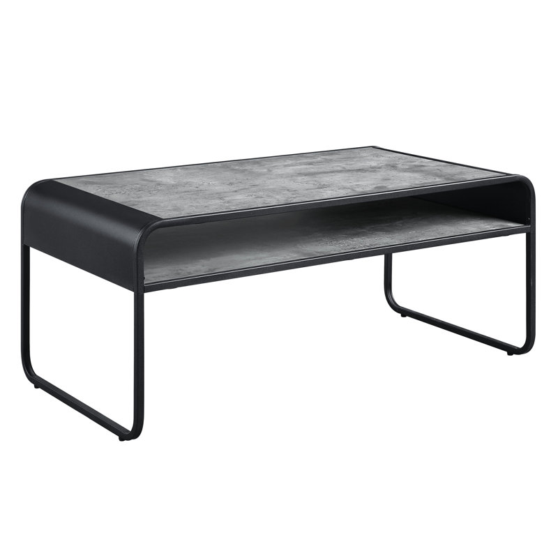 Table basse en béton gris et noir - Espace avec finition facile à assembler et à démonter Structure moderne en métal avec plateau en bois composite de 15 mm d'épaisseur