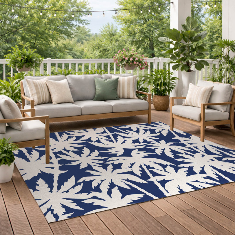 California Dreaming Decorative Outdoor Area Rug, Navy, Rectangle 3' x 5'