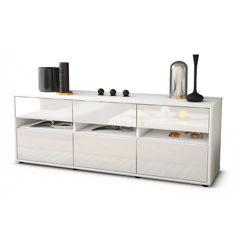 Yamashita TV Stand, Hochglanz Weiß/Matt Weiß