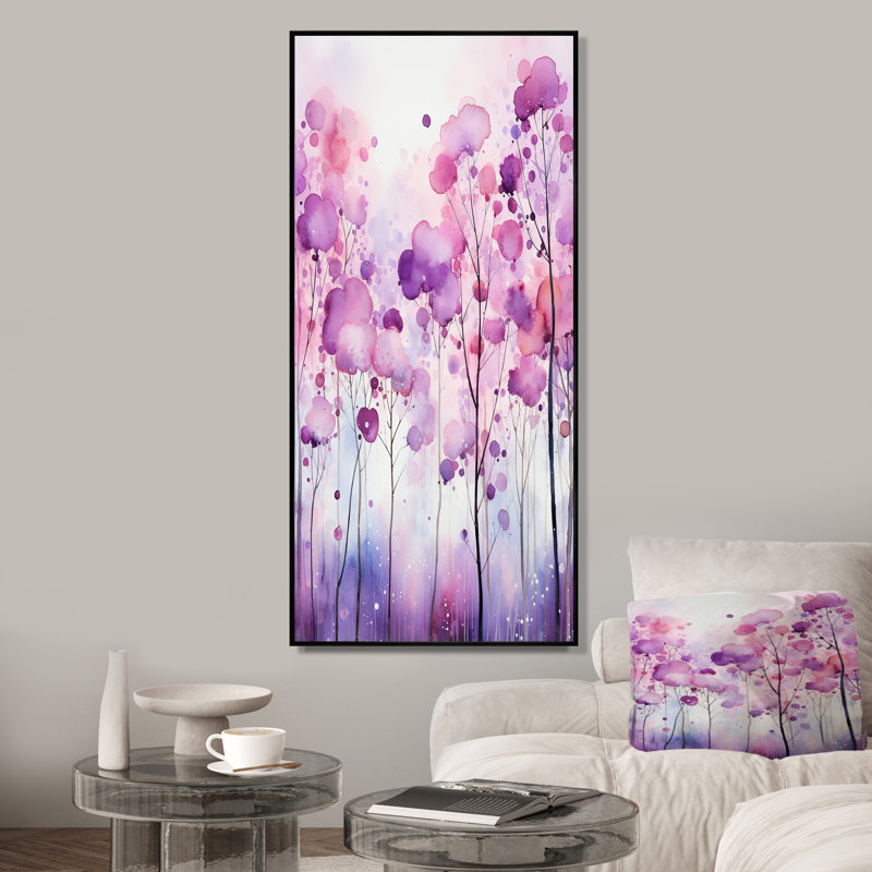 Explosion de fleurs de bohème mauve, Cadre flottant noir, H 60 po x l 28 po x P 1,5 po