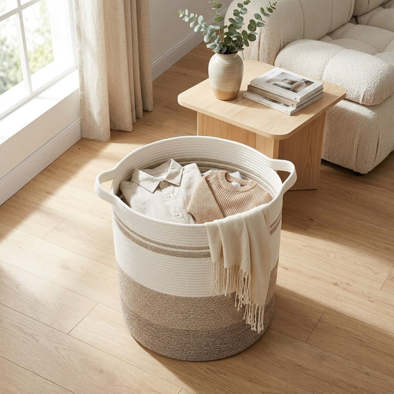 80L Woven Laundry Hamper with Handles, Decorative Storage Basket for Toys Blankets Clothes, Gradient Yellow