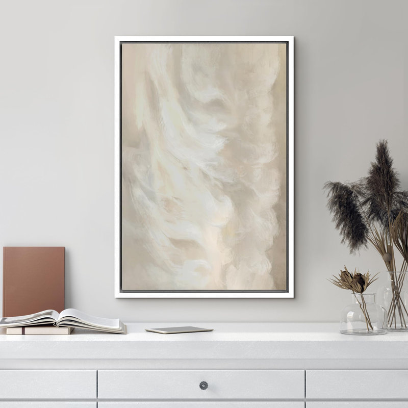 Motifs abstraits et colorés «Abstract Cloudscape Soft Beige and White Tones Illustration», Cadre blanc, H 36 po x l 24 po