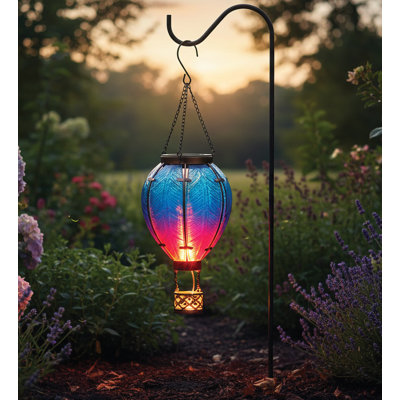 Lanterne ballon à air chaud solaire suspendue 15 "avec panneaux de verre et cadre en métal