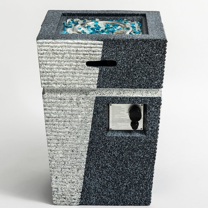 Foyer d'extérieur en béton au propane - profondeur de bol de 2,2 pouces, chaleur de 40 000 BTU, bleu, brûleur de patio avec des pierres de 20 po x 29,1 po, flamme réglable, bol, 66 lb