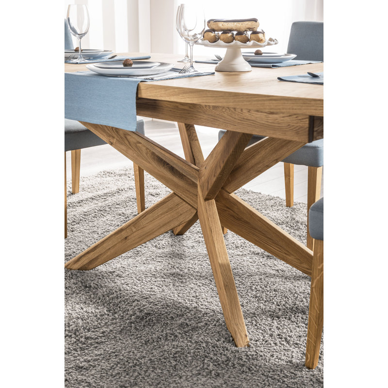 VELLE Solid + Manufactured Oak Wood Extendable Dining Table (160-210 cm)