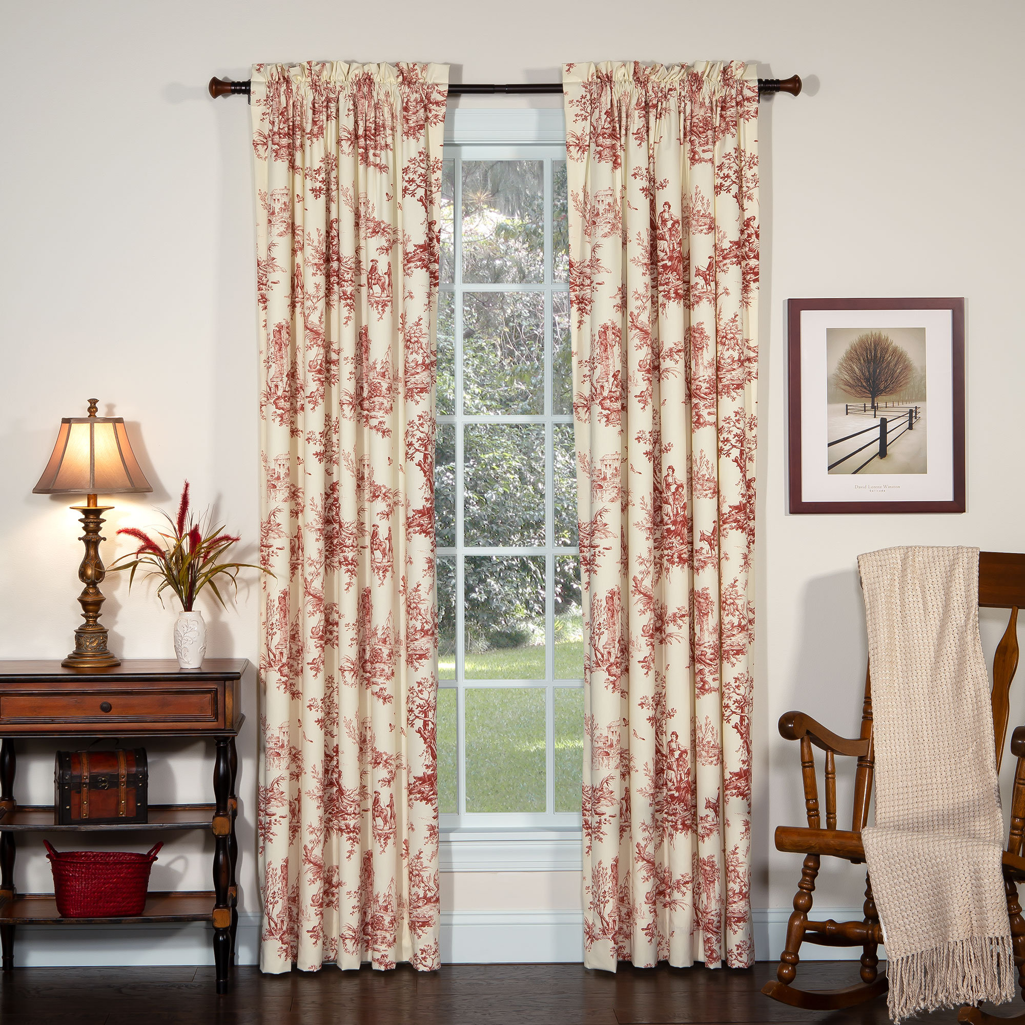 Thomasville At Home Bouvier Red Traditional Cotton Toile Rod Pocket Panels & Reviews | Wayfair