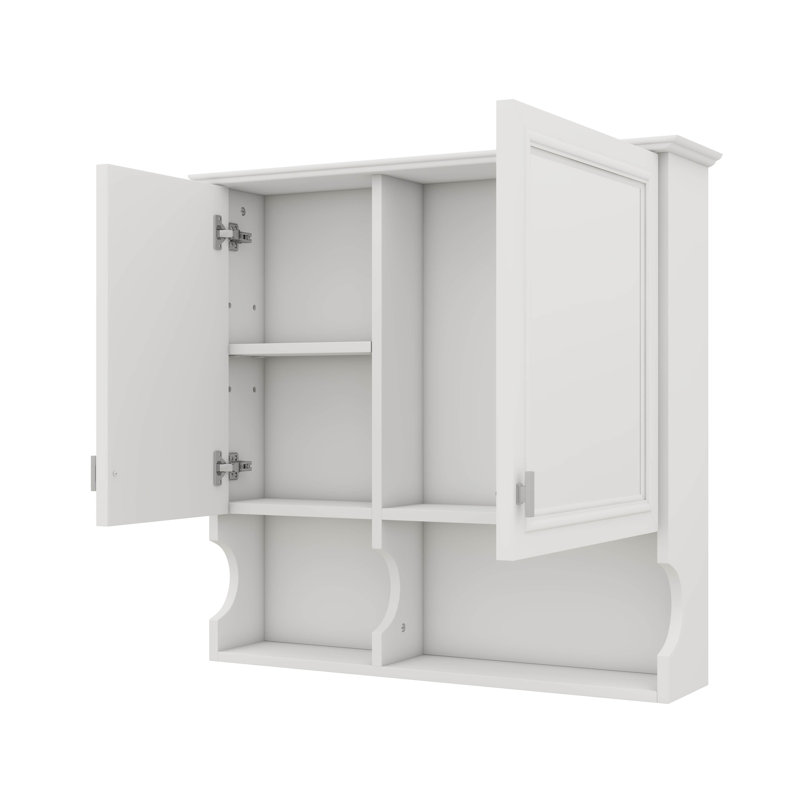 Pharmacie à miroir de 30 pouces avec tablettes ouvertes, rangement mural avec portes, Blanc