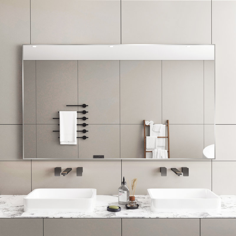 Miroir d'appoint Lesamuel, 36 po x 60 po, Nickel brossé, Rectangulaire