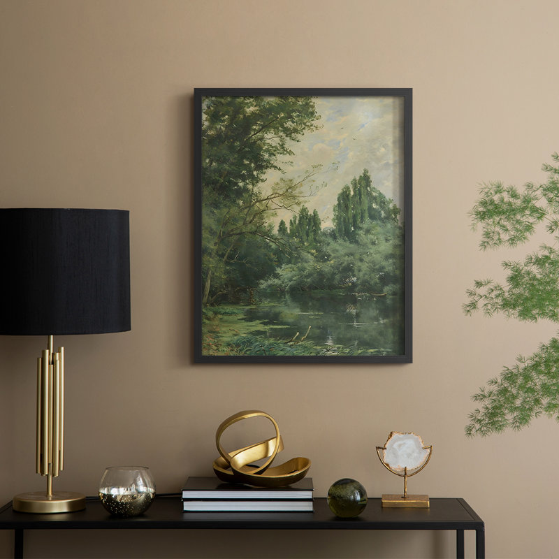 «Vintage Landscape», reproduction encadrée CXCIX - bois massif, Noir, H 21 po x l 17 po