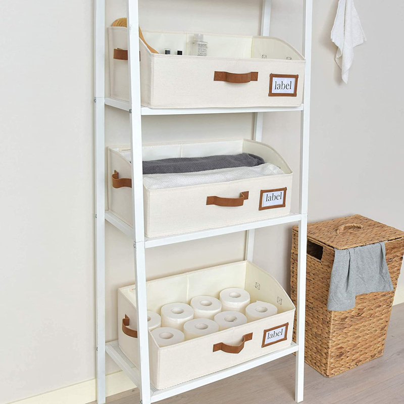 Trapezoid Closet Storage Bins, Foldable Fabric Organizer Baskets with Handles, Beige