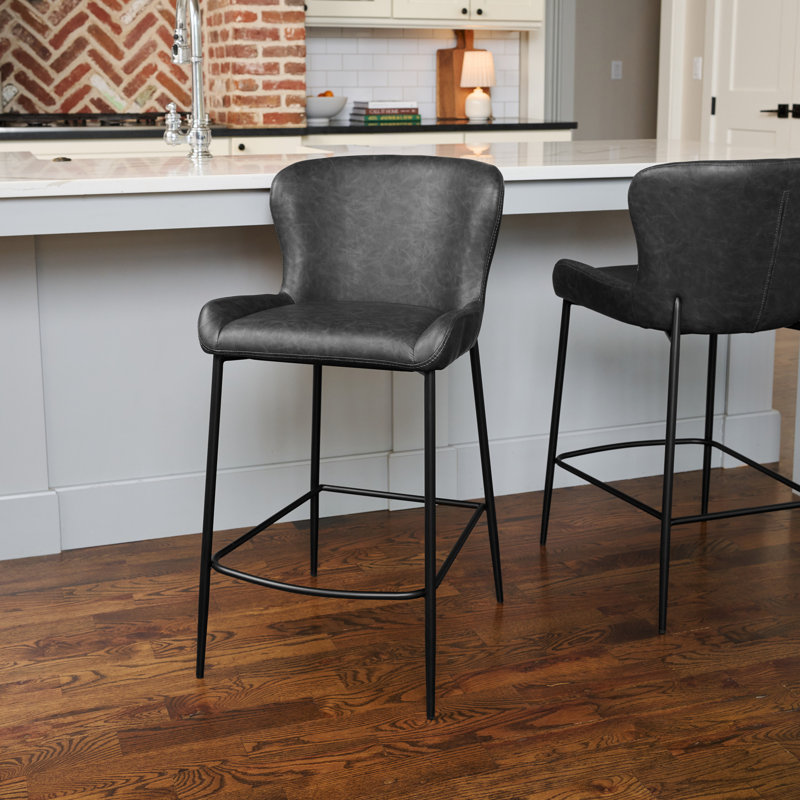 Maven Lane Naomi Stool Faux Leather, Charcoal Seat/Matte Black Frame, Counter Stool (26.77" Seat Height)