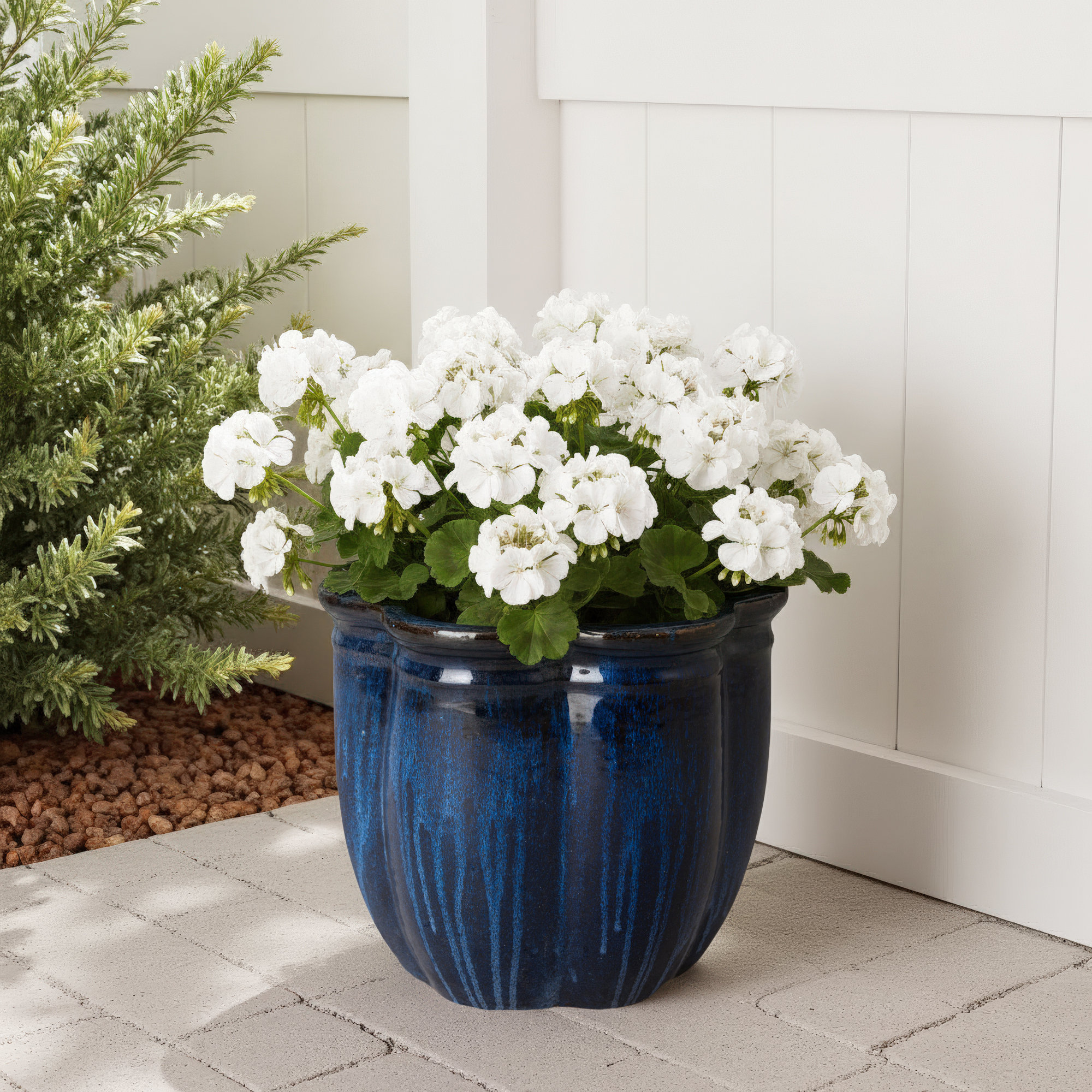 Prathersville Handmade Ceramic Pot Planter, Blue, 14" H x 16" W x 16" D