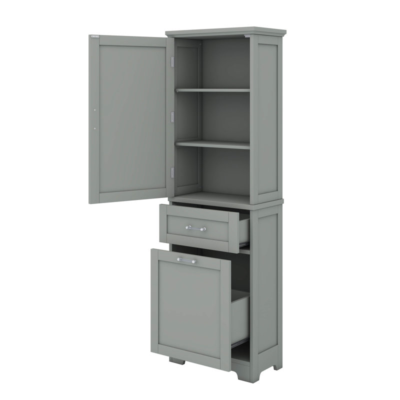 Towering Freestanding Bathroom Storage Cabinet With Two Drawers Of Different Sizes Adjustable Shelf And Painted Finish, Gray