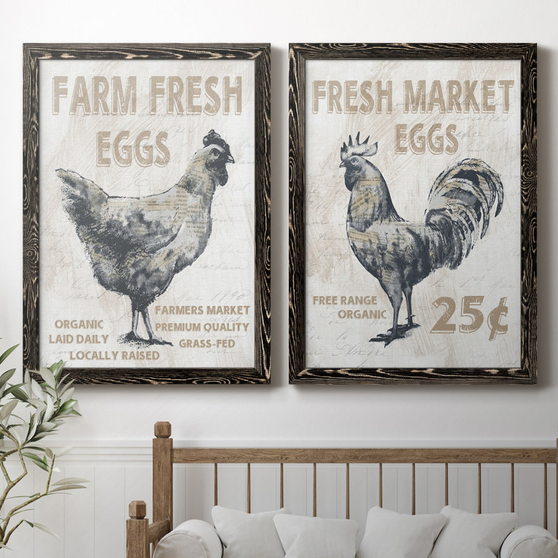 Farm Fresh Chicken - ensemble de 2 reproductions, H 37,5 po x l 55 po x P 1,5 po, Pas de tapis