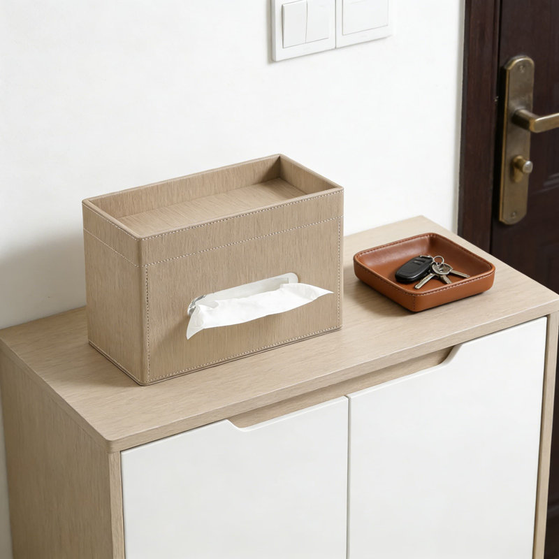 Couvercle de boîte à mouchoirs rectangulaire en cuir synthétique avec plateau de rangement, porte-organisateur décoratif pour salle de bain, chambre à coucher, bureau, convient aux grandes boîtes à mouchoirs