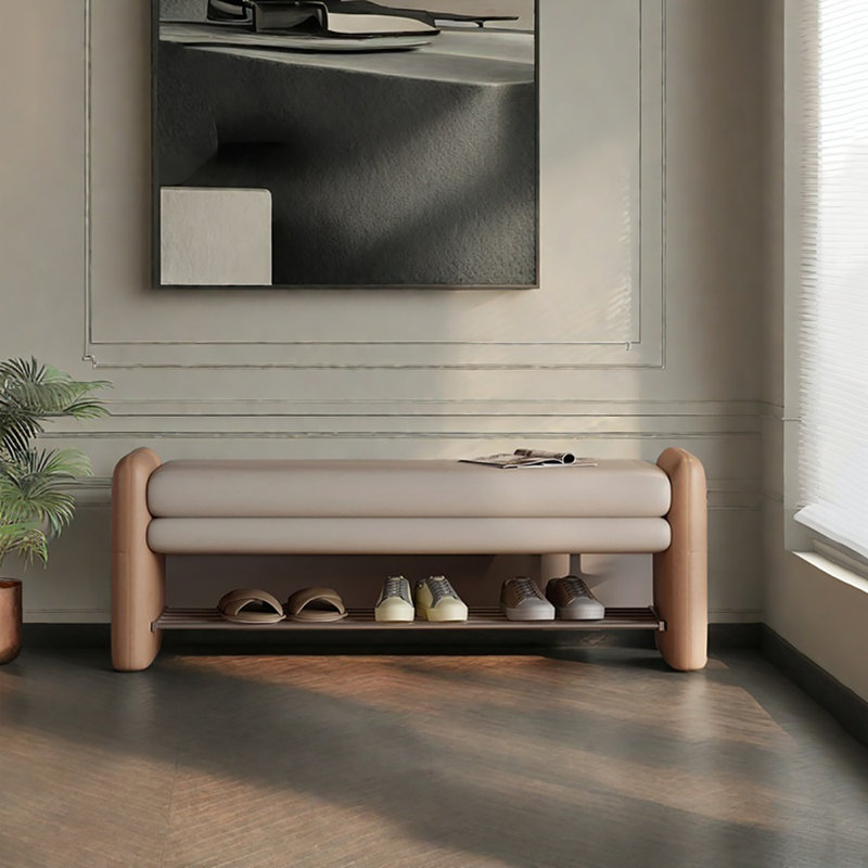 Tabouret à langer avec rangement 39,4 po, Beige/Orange