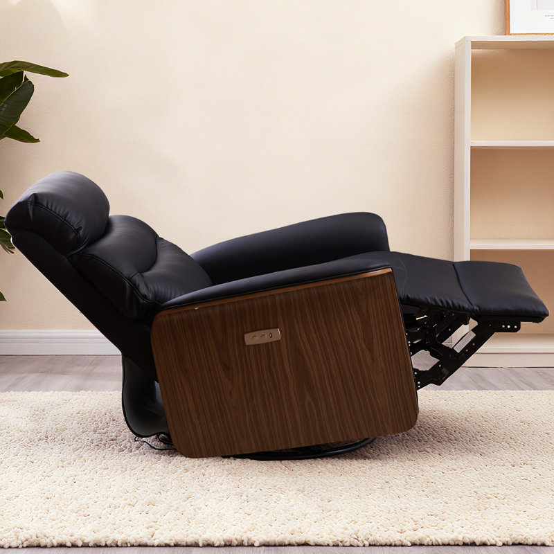34.7'' Wide Modern Swivel and Rocker Power Recliner with USB Port, Black
