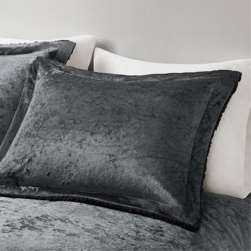 Ensemble d'édredon réversible en sherpa 3 pièces, Gris anthracite, Édredon double / grand et 2 taies décoratives