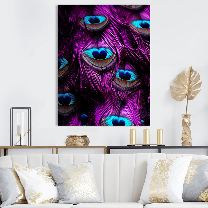 «Purple Feather Dreams II - Glam Feather», art mural, Cadre simple noir, H 40 po x l 30 po x P 1,5 po