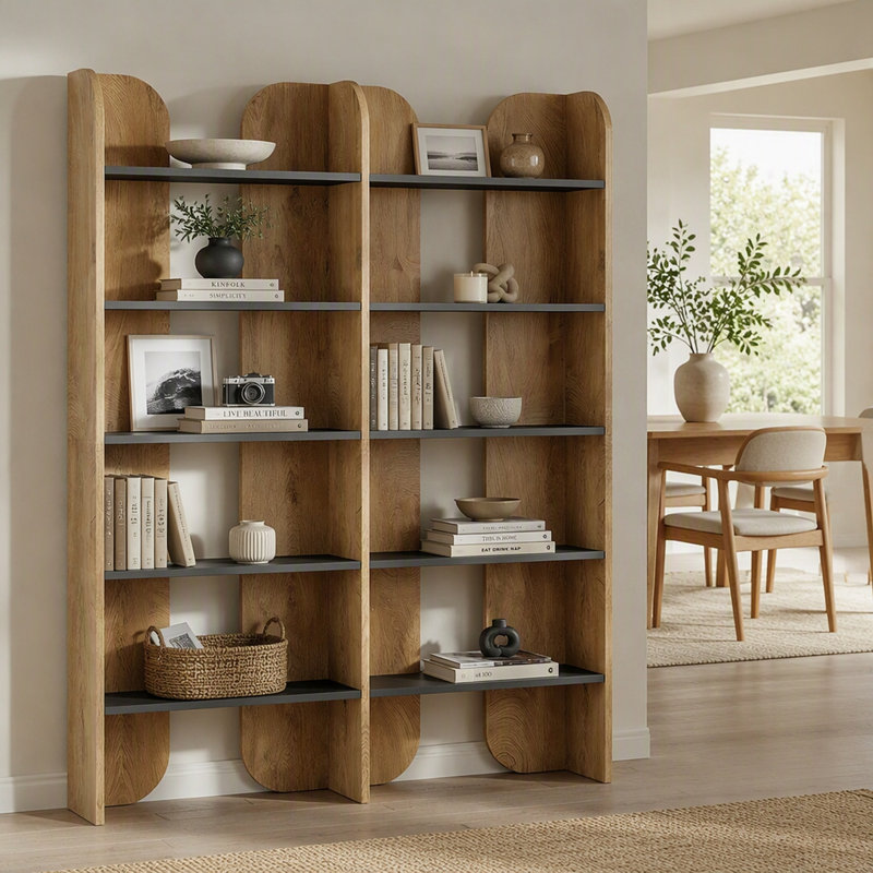 Bibliothèque à 5 niveaux, étagères modernes, bibliothèque spacieuse