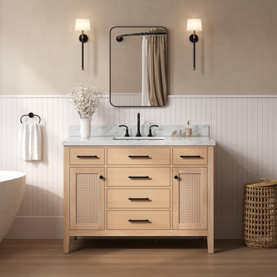 ARIEL Broeder Single Sink Bathroom Vanity with Italian Carrara Marble Top