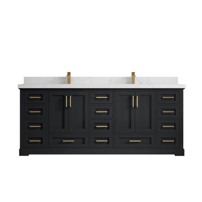 84 po Boston X P 22 po De meuble-lavabo double en fer forgé Quartz doré Calacatta