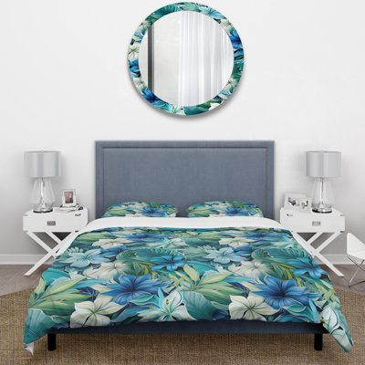 Literie à motif tropical bleu azur et vert