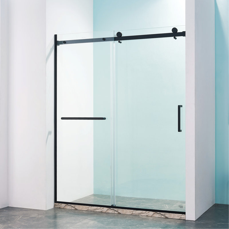 56-60"W X 75"H Semi-Frame Single Sliding Shower Door, 304 Stainless Steel, 5/16" (8Mm) Thick SGCC Tempered Clear Glass.