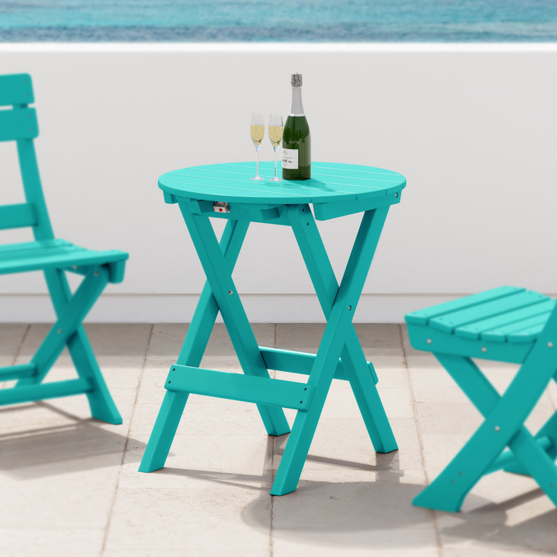 Round Patio Dining Folding Table, Teal