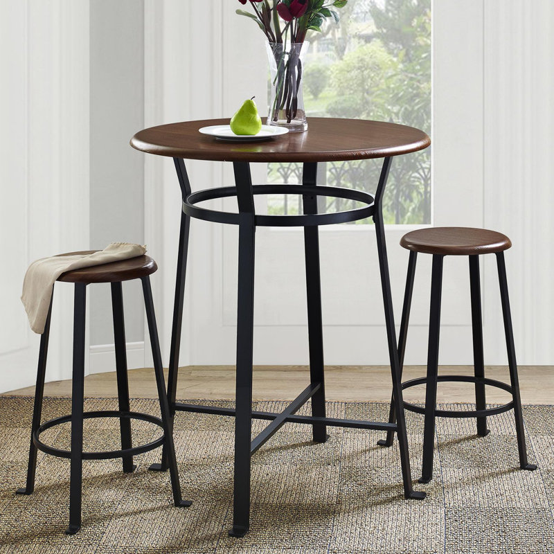 Montgomery 3-Piece Dark Mahogany and Black Round Dining Set