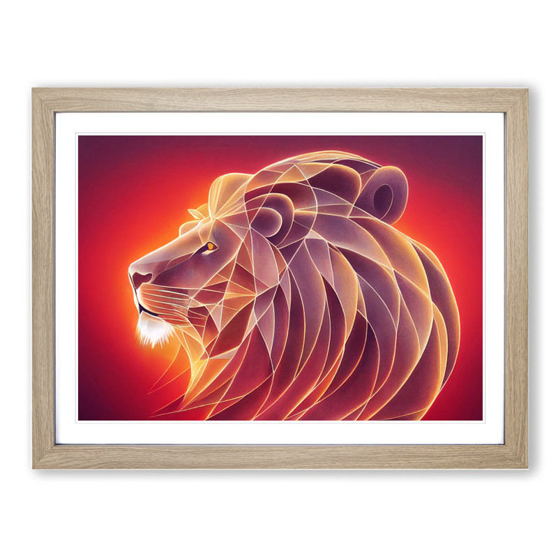 XH1022-8880X The Abstract Lion - Single Picture Frame Print, 34cm H x 46cm W x 2cm D, Oak Framed