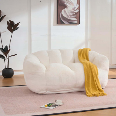 Two Seater Floor Lazy Sofa for Living Room and Bedroom, Ultra Soft Fluffy Bean Bag Loveseat, Cozy Reading Chair with High-Quality Filler, Beige