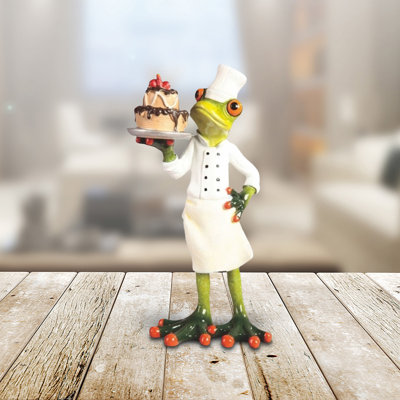 Jayvionna 7.5"H Frog the Chef with Cake Figurine Unique Gifts