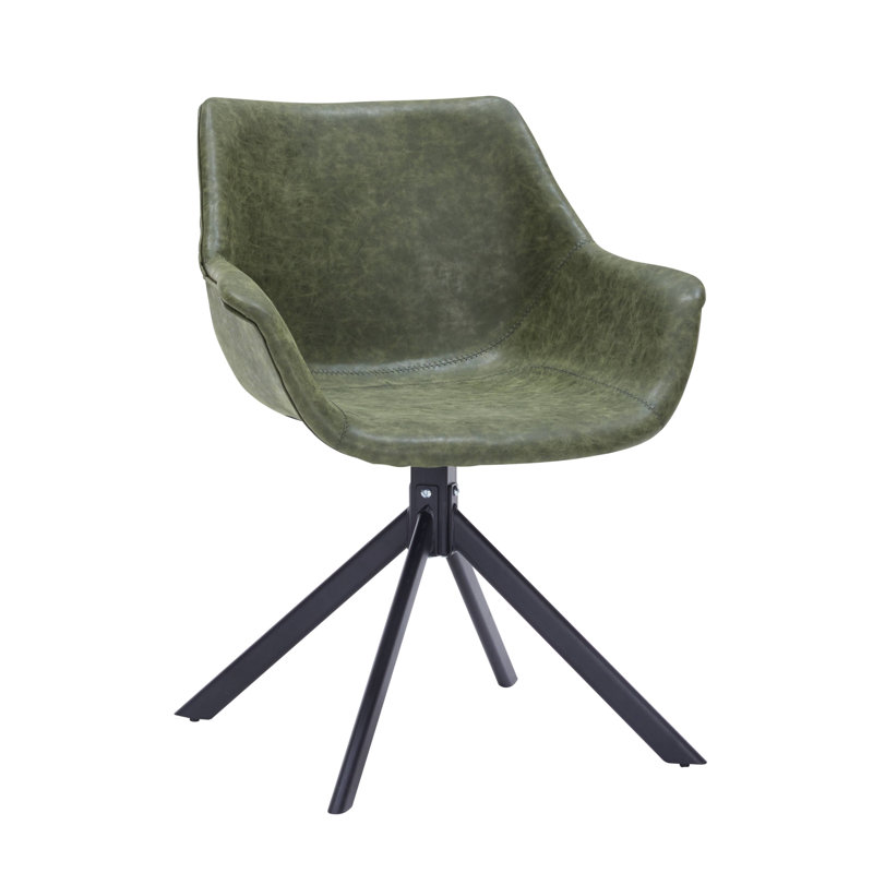 Matthew Upholstered Leather Dining Chair 360-Degree Swivel Armchair With Powder-Coated Iron Legs Dulaney Collection, Green