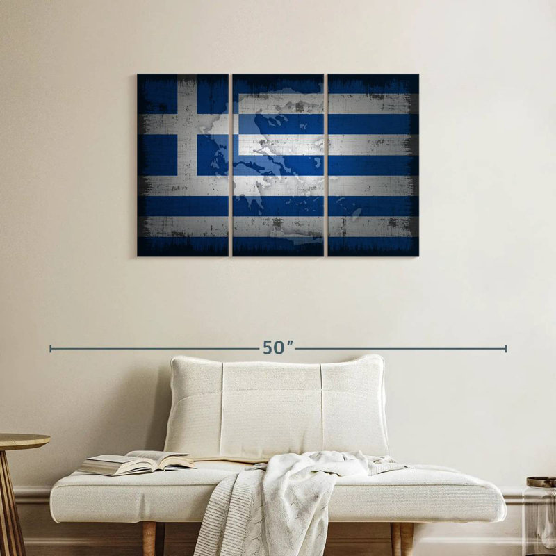 Carte et drapeau de la Grèce, H 24 po x l 38 po