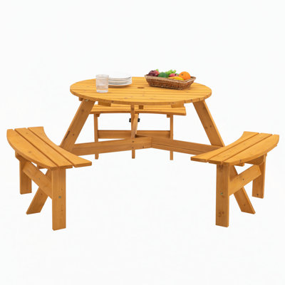 6-Person Circular Outdoor Wooden Picnic Table for Patio, Backyard, Garden, DIY w/ 3 Built-in Benches, 1720lb Capacity