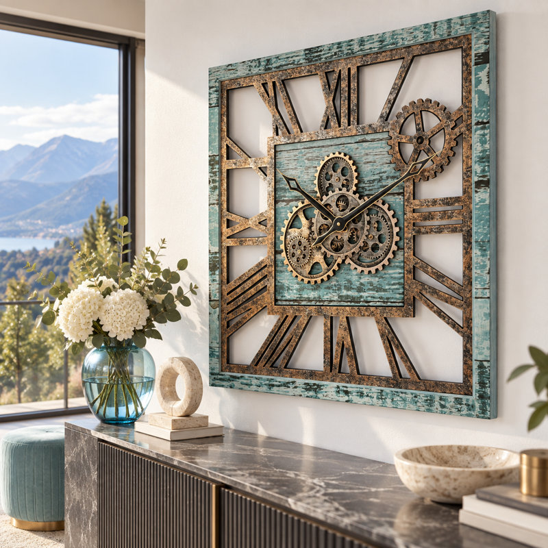 Solid Wood Wall Clock, Green